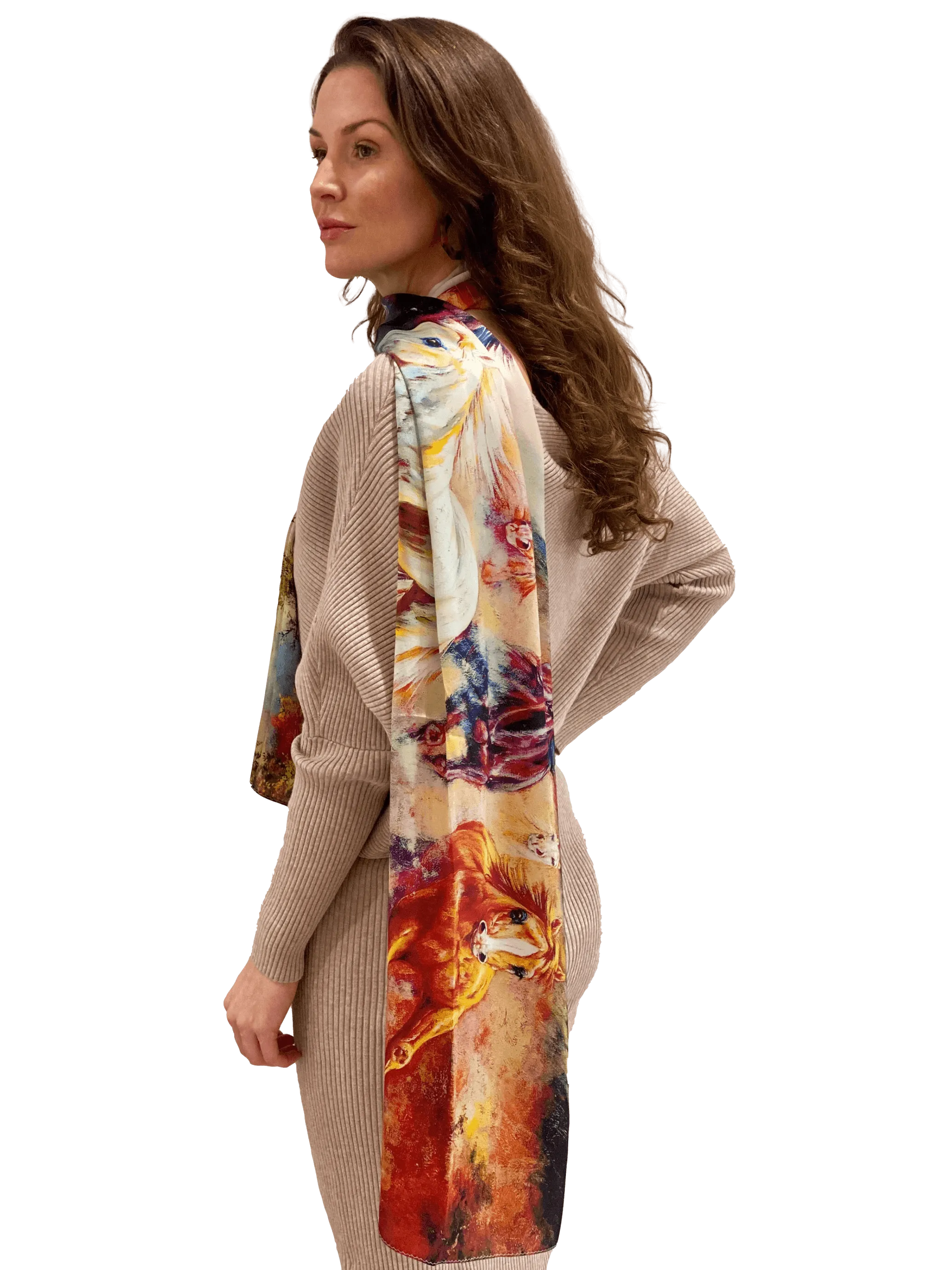 Blossom Range|Horse Racing Scarf|Multicolour|Long Silk Scarf