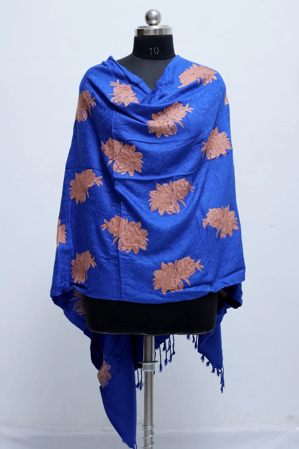 Blue Colour Aari Work  Embroidered Stole Embellished With Swarovski Work .