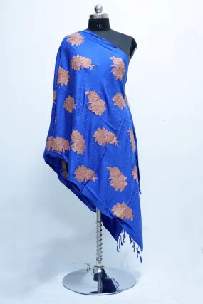 Blue Colour Aari Work  Embroidered Stole Embellished With Swarovski Work .