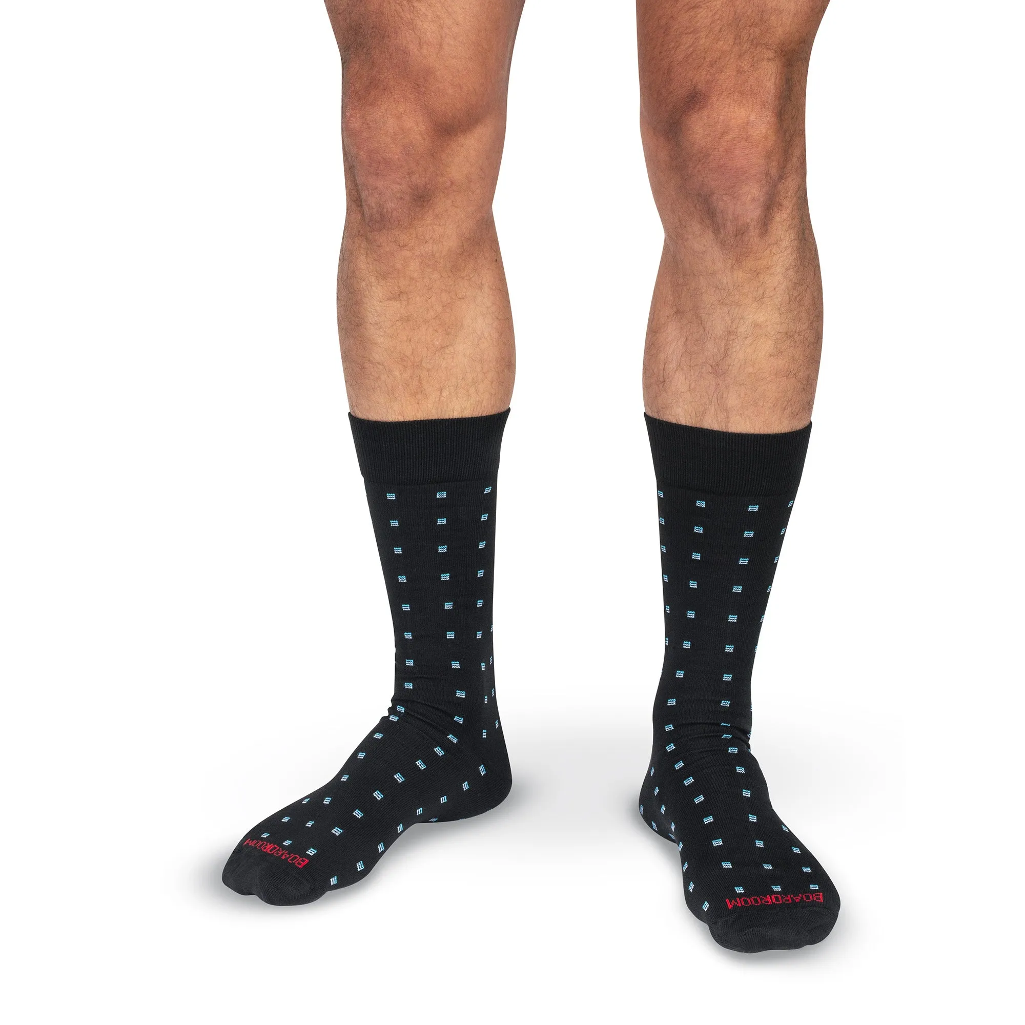 Blue Square Knots on Black Cotton Mid Calf Dress Socks