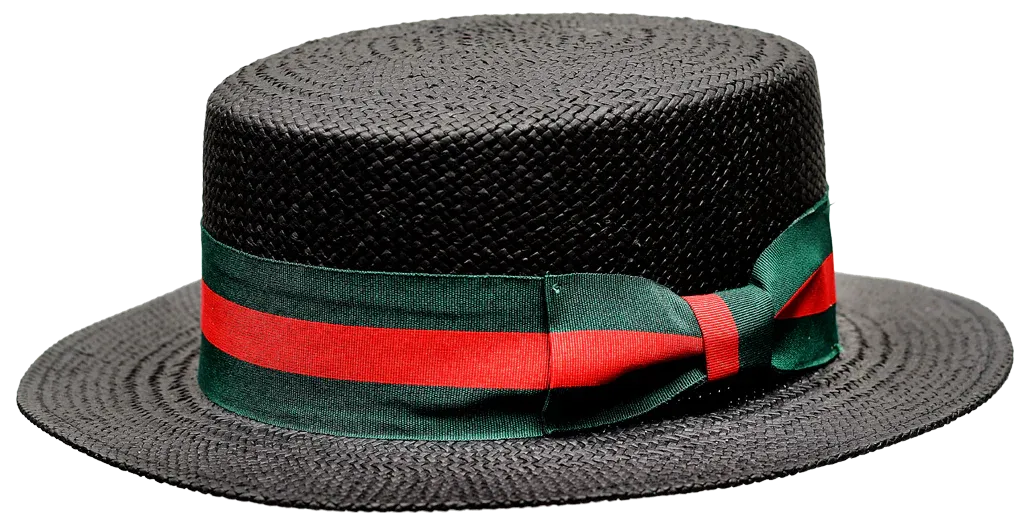 Bruno Capelo Men's black straw dress casual hat Red and Green band