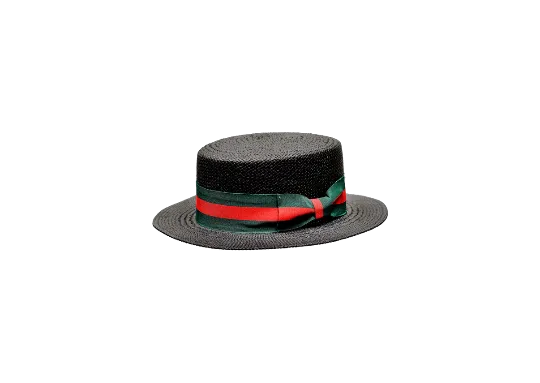 Bruno Capelo Men's black straw dress casual hat Red and Green band