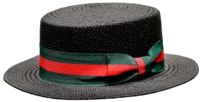 Bruno Capelo Men's black straw dress casual hat Red and Green band