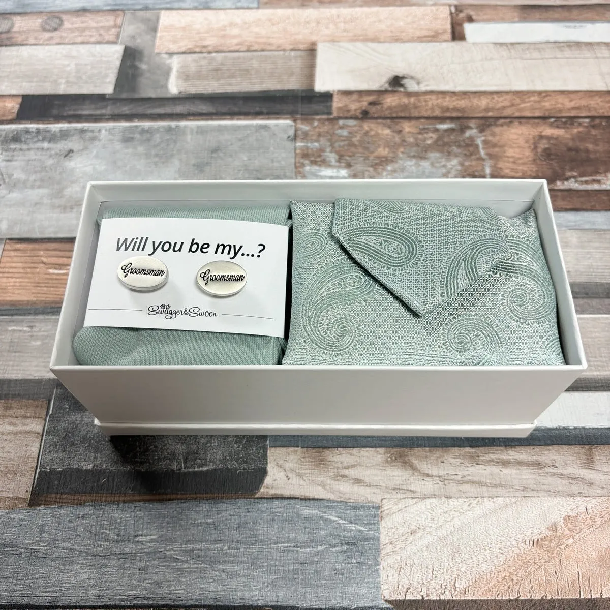 Celadon Paisley Groomsman Proposal Gift Box