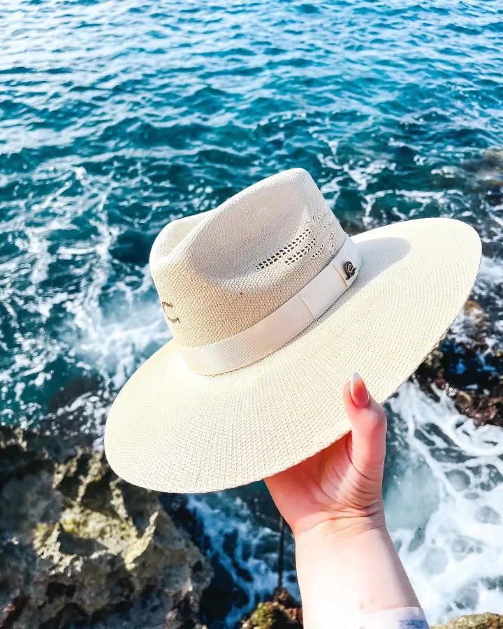 Charlie 1 Horse | Mexico Shore Straw Stiff Brim Hat with Thunderbird in Natural Tan