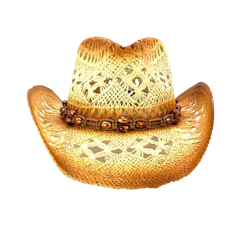 Children's Natural Beaded Hatband Straw Hat KST-011