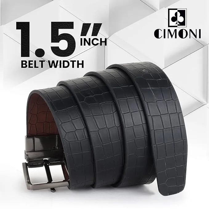 CIMONI® Reversible Vegan Leather Belt for Men with Easier Adjustable 2 in 1 Micro Adjustable Belt (Pack of 1)