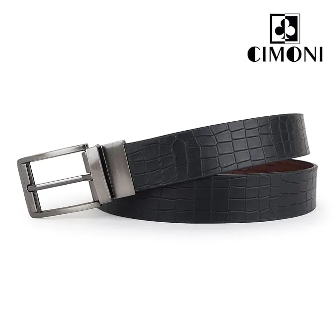 CIMONI® Reversible Vegan Leather Belt for Men with Easier Adjustable 2 in 1 Micro Adjustable Belt (Pack of 1)