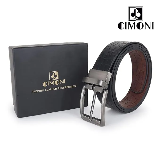 CIMONI® Reversible Vegan Leather Belt for Men with Easier Adjustable 2 in 1 Micro Adjustable Belt (Pack of 1)