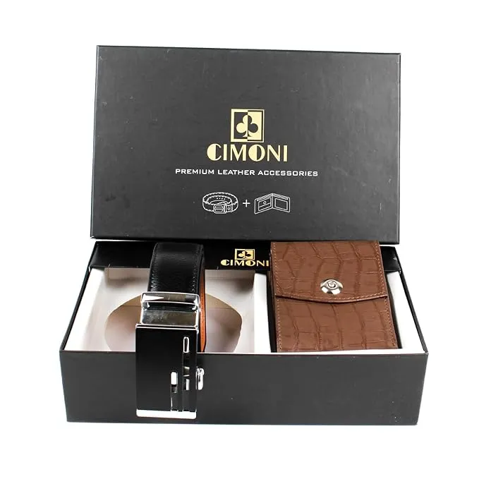 CIMONI Vegan Leather Belt & Wallet Combo for Men on Offer