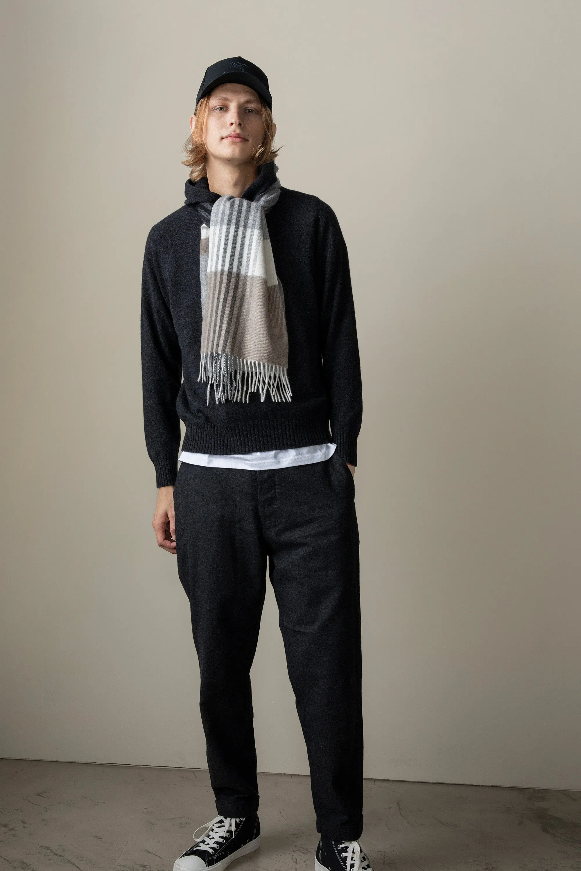 Contemporary Check Cashmere Scarf - Monochrome