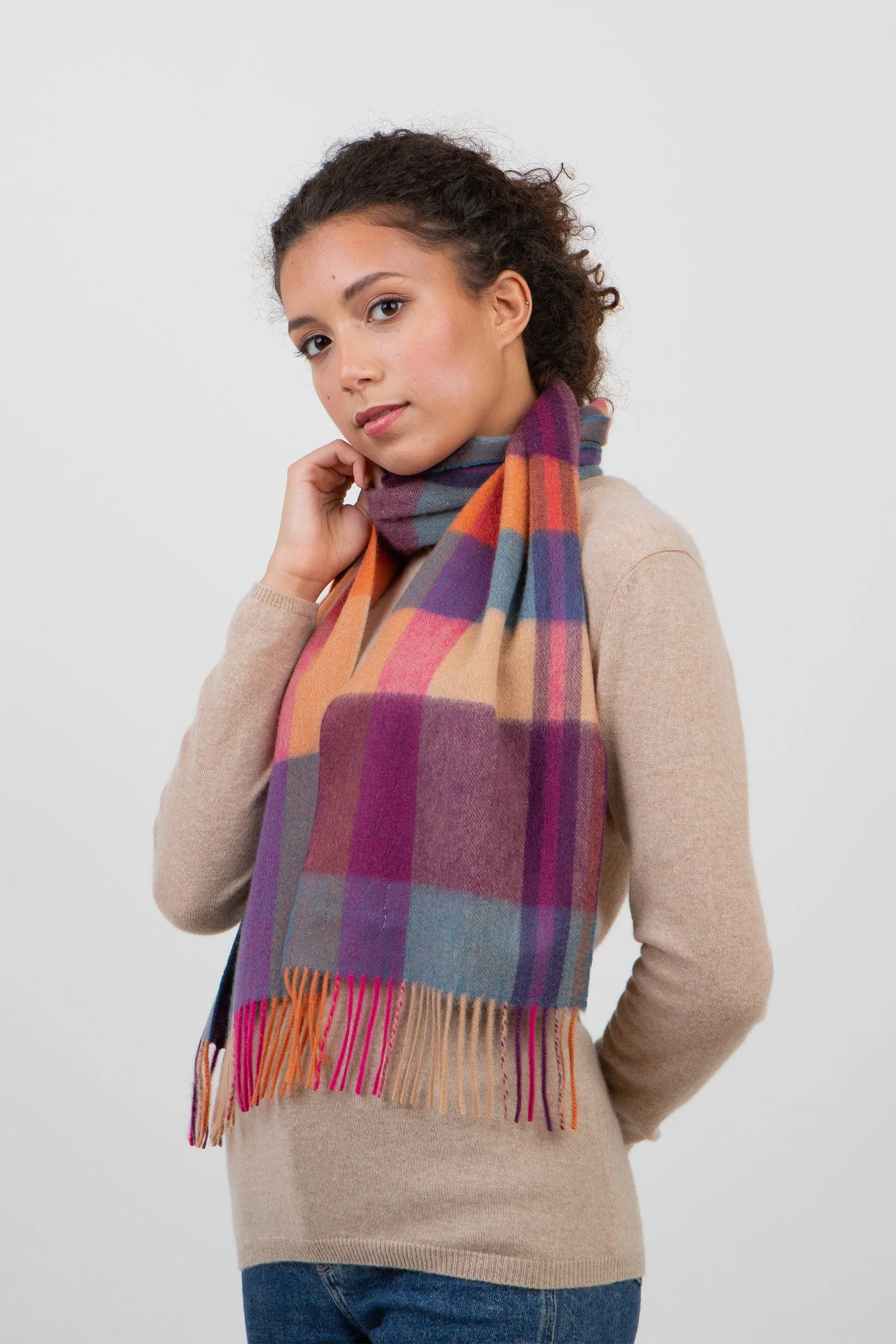 Contemporary Check Cashmere Scarf - Spice Duo