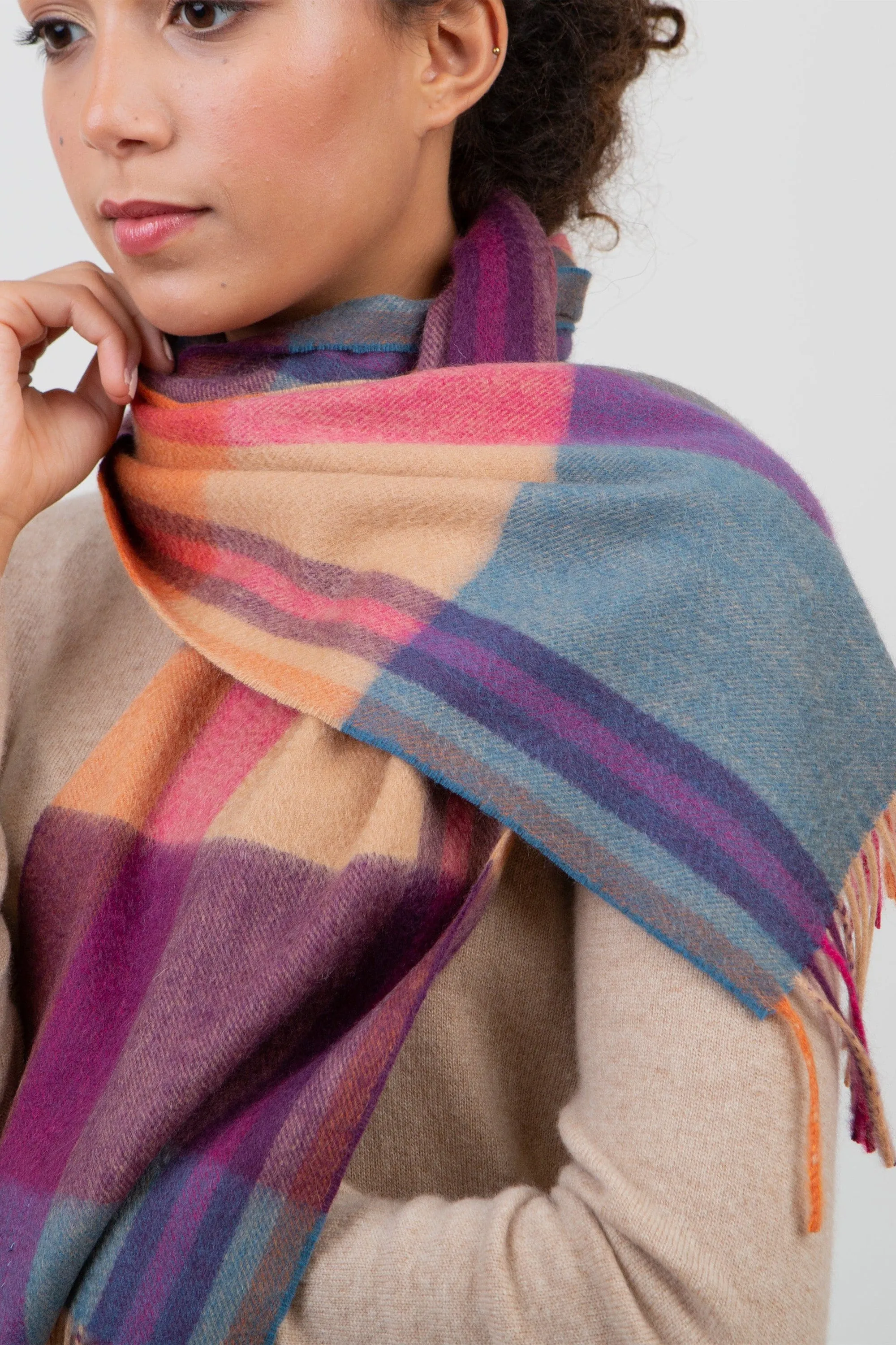 Contemporary Check Cashmere Scarf - Spice Duo