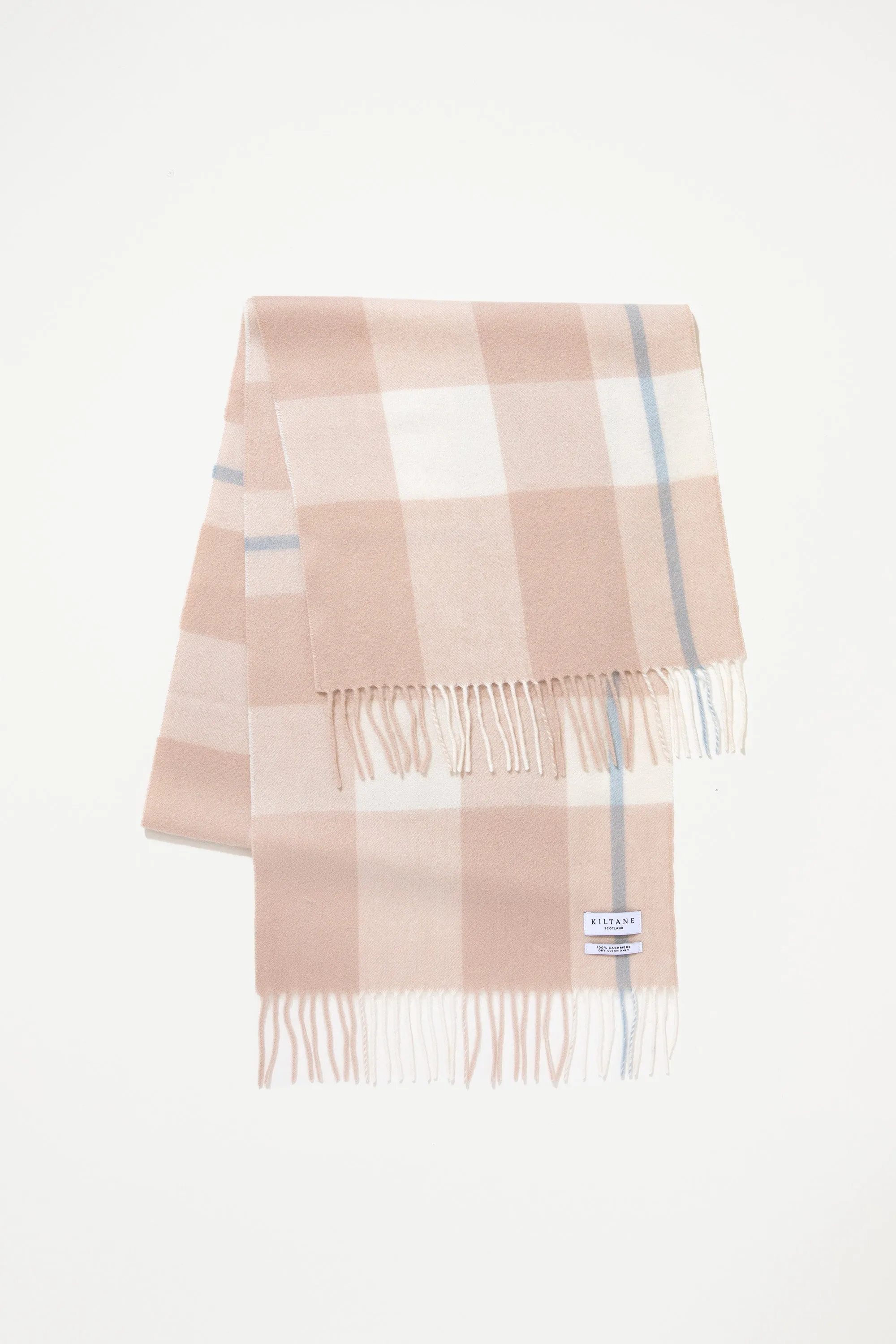 Contemporary Check Cashmere Wide Scarf - Champagne Pink