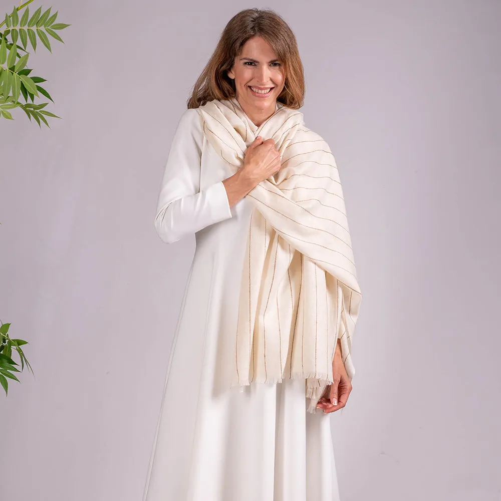 Cream and Taupe Pashmina Cashmere Shawl