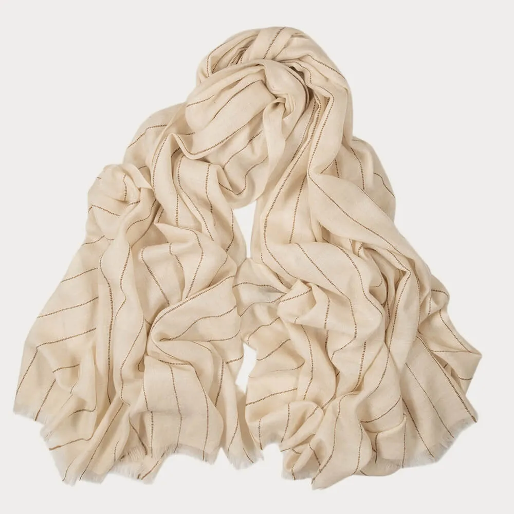 Cream and Taupe Pashmina Cashmere Shawl