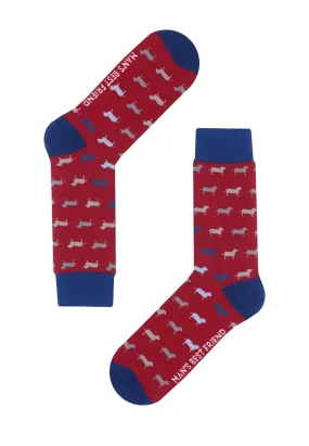 Dog Burgundy Patterned Crew Sock