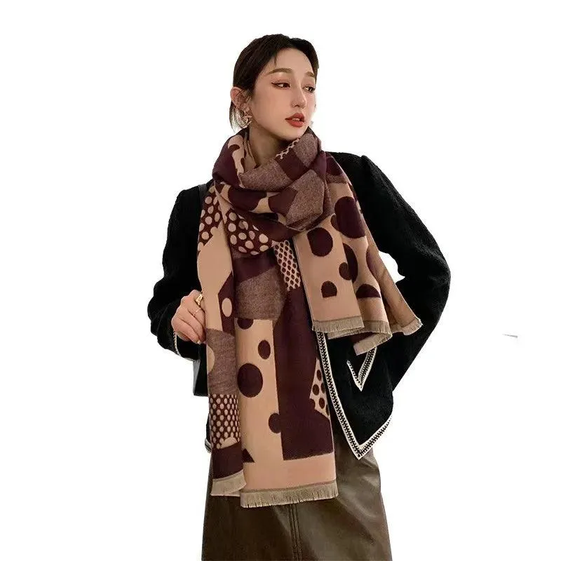 Elegant Korean Double-Sided Cashmere & Acrylic Winter Scarf for Women