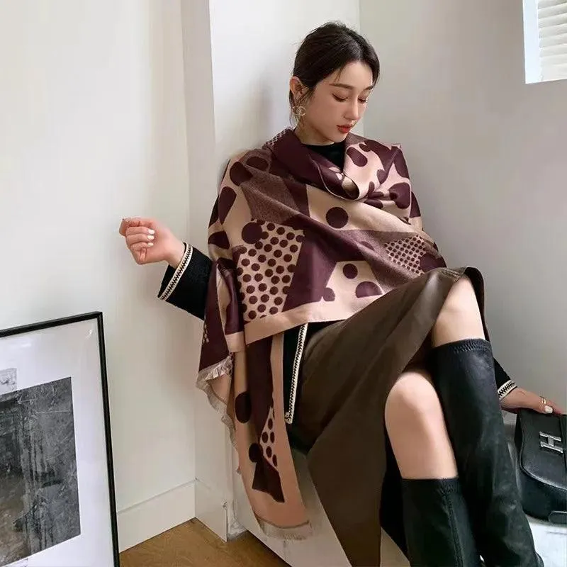 Elegant Korean Double-Sided Cashmere & Acrylic Winter Scarf for Women