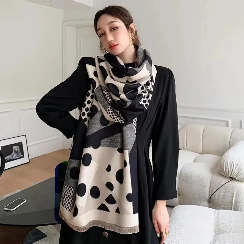 Elegant Korean Double-Sided Cashmere & Acrylic Winter Scarf for Women