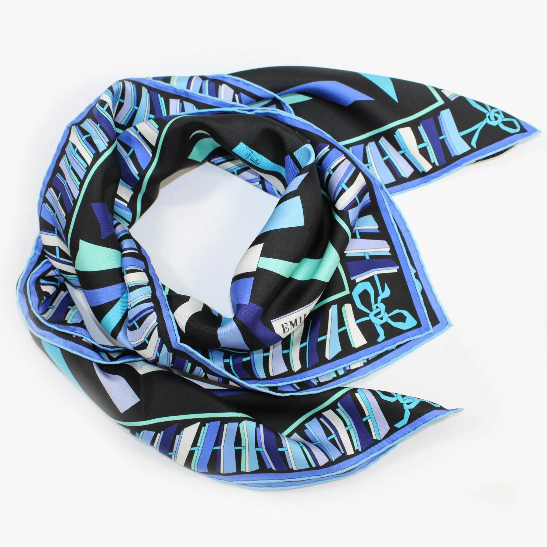 Emilio Pucci Scarf Blue Design - Large Twill Silk Square Foulard