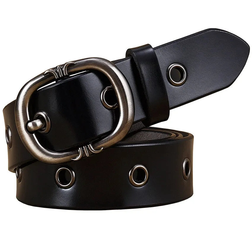 Fashionable Hollow Genuine Pin Buckle Leather Belts for Women