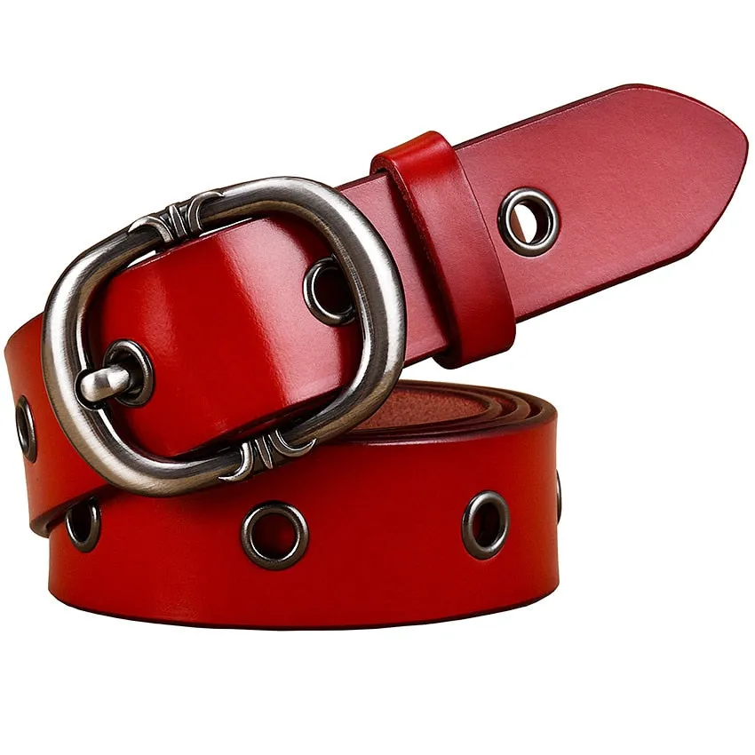 Fashionable Hollow Genuine Pin Buckle Leather Belts for Women