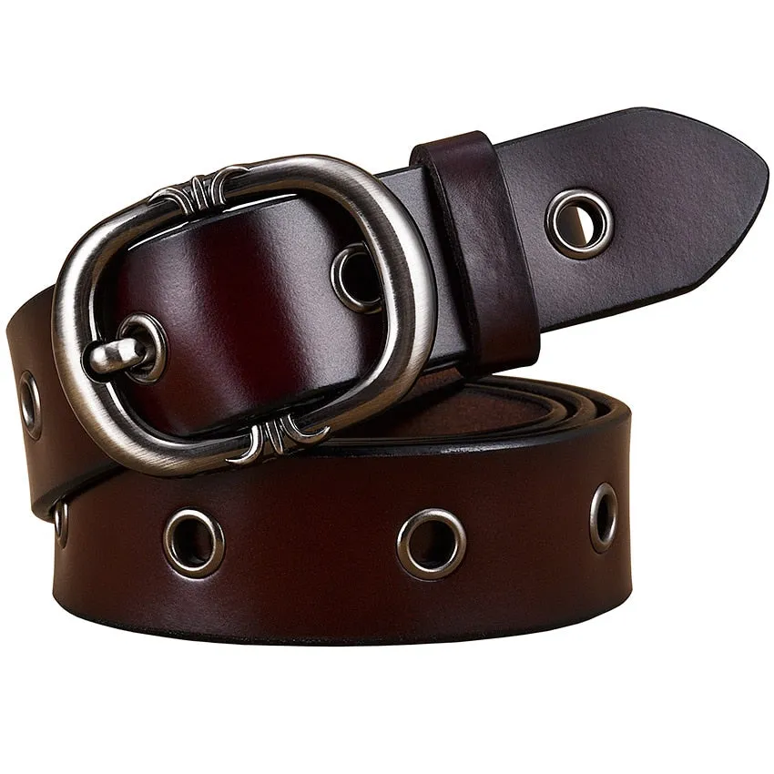 Fashionable Hollow Genuine Pin Buckle Leather Belts for Women