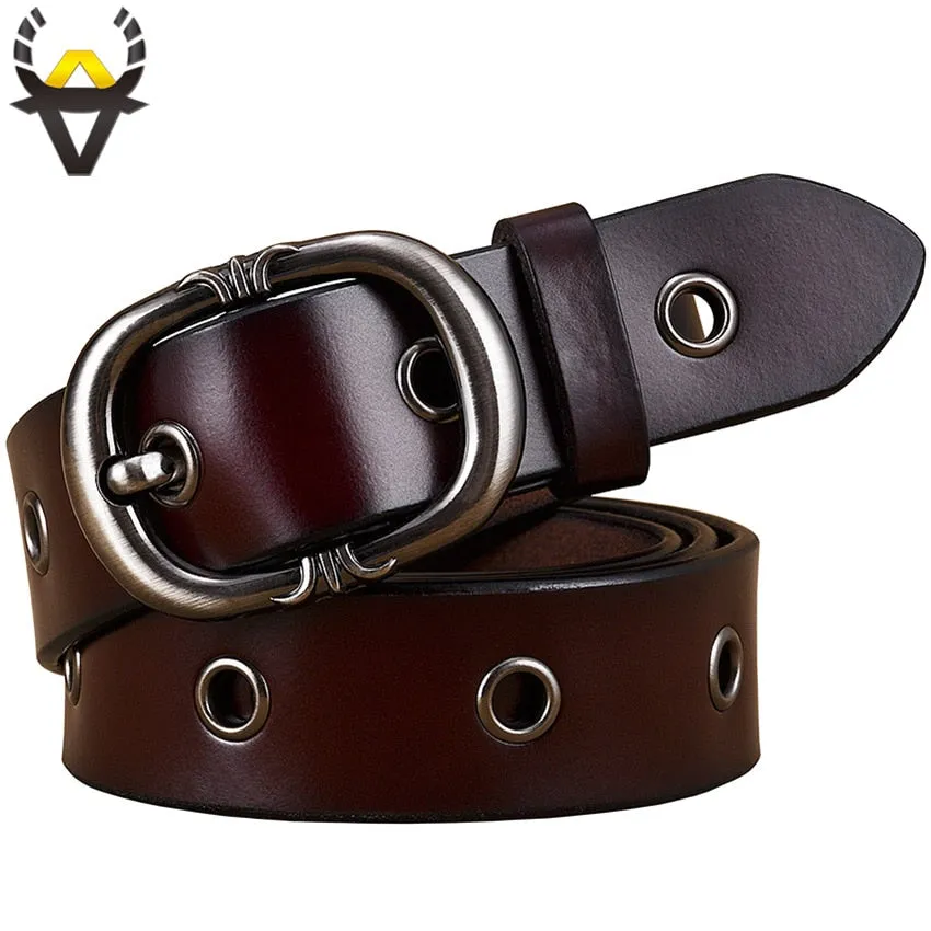 Fashionable Hollow Genuine Pin Buckle Leather Belts for Women