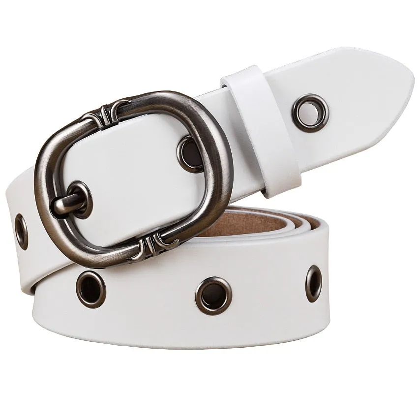 Fashionable Hollow Genuine Pin Buckle Leather Belts for Women