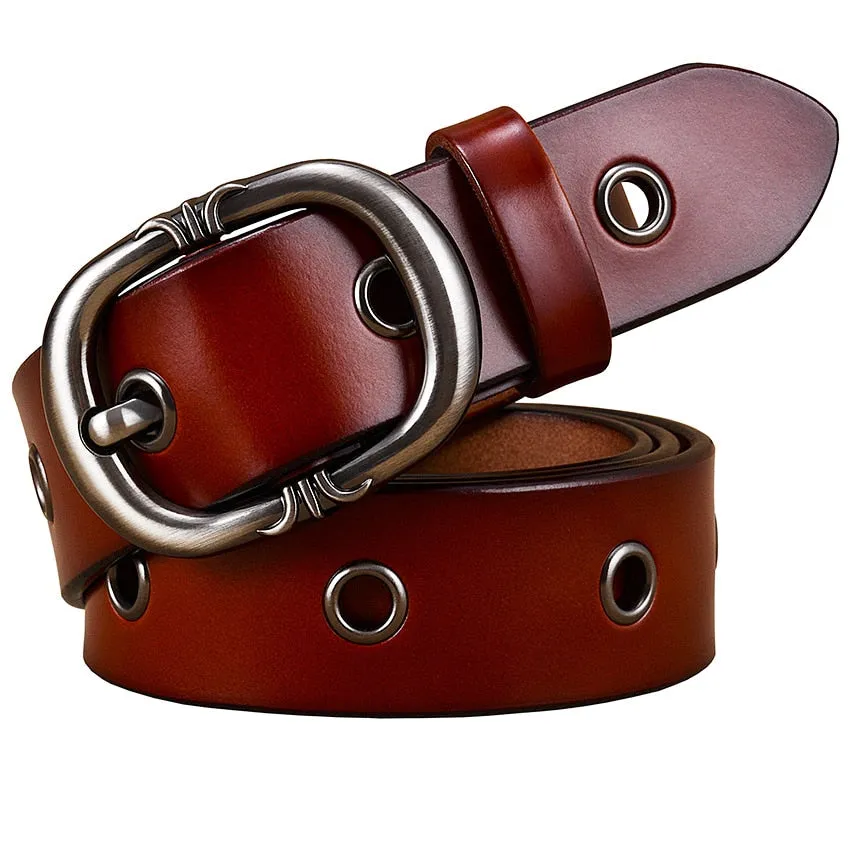 Fashionable Hollow Genuine Pin Buckle Leather Belts for Women