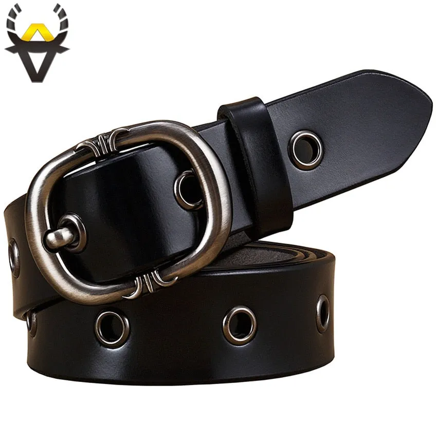 Fashionable Hollow Genuine Pin Buckle Leather Belts for Women