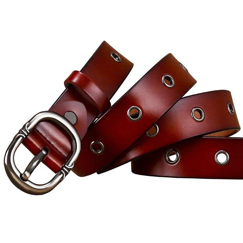 Fashionable Hollow Genuine Pin Buckle Leather Belts for Women