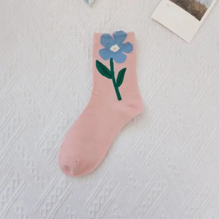 Flower Top Cotton Socks - Several Styles