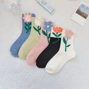 Flower Top Cotton Socks - Several Styles