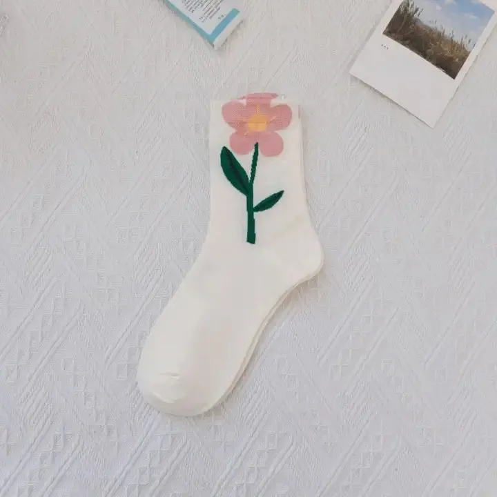 Flower Top Cotton Socks - Several Styles