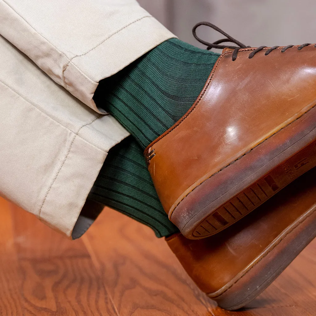 Forest Green Cotton Mid Calf Dress Socks