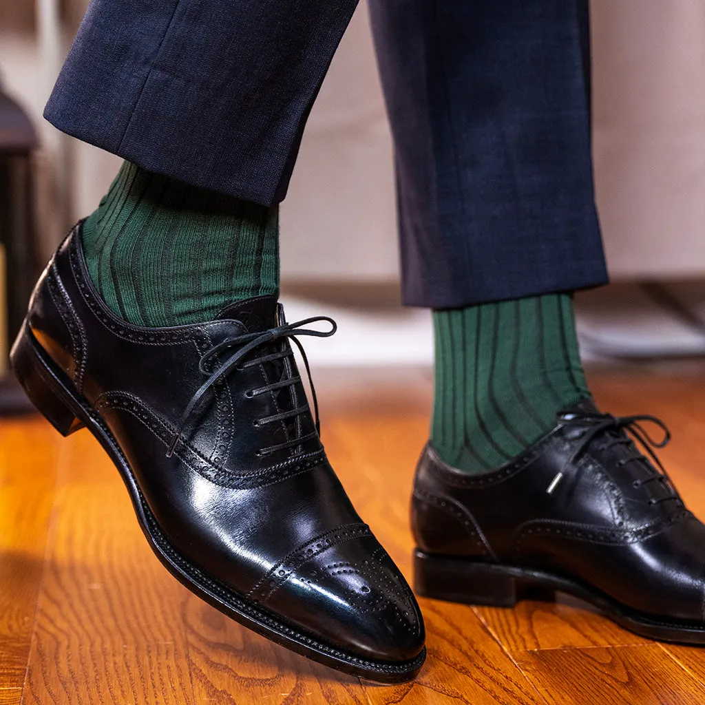 Forest Green Cotton Mid Calf Dress Socks