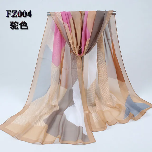 (FREE SHIPPING) Women long soft silk scarf polyester geometric pattern