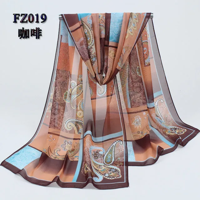 (FREE SHIPPING) Women long soft silk scarf polyester geometric pattern