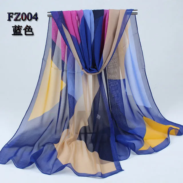 (FREE SHIPPING) Women long soft silk scarf polyester geometric pattern