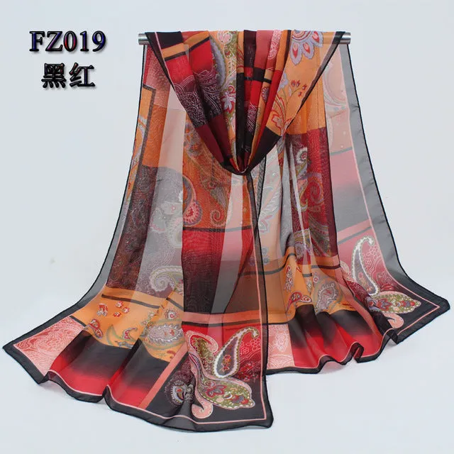 (FREE SHIPPING) Women long soft silk scarf polyester geometric pattern