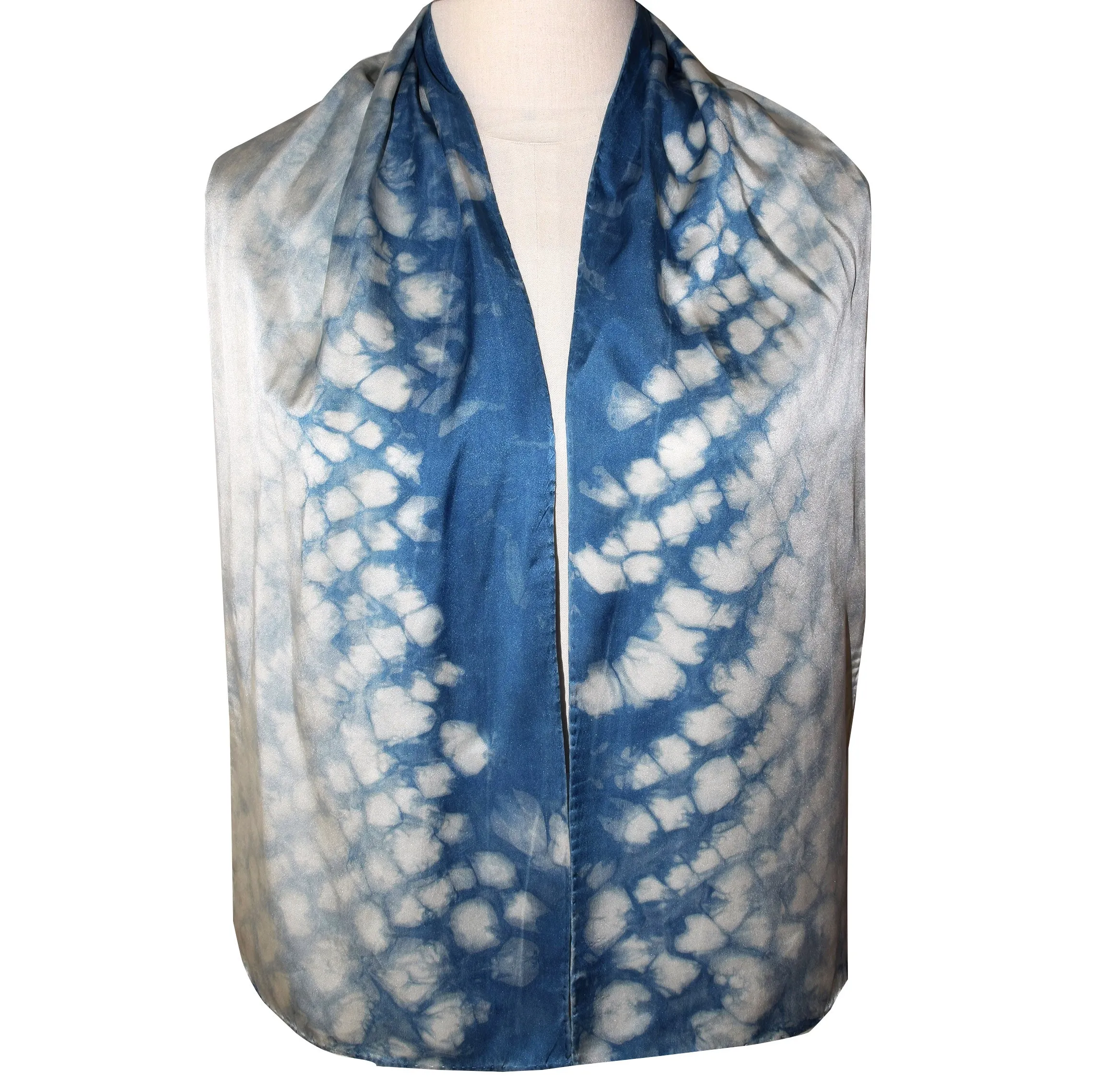 Gorgeous One of a Kind Shibori Indigo Hand Dyed Charmeuse Silk Scarf