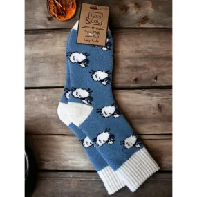 Jess & Lou Shaggy Sheep Ribbed Cornflower Socks SL557