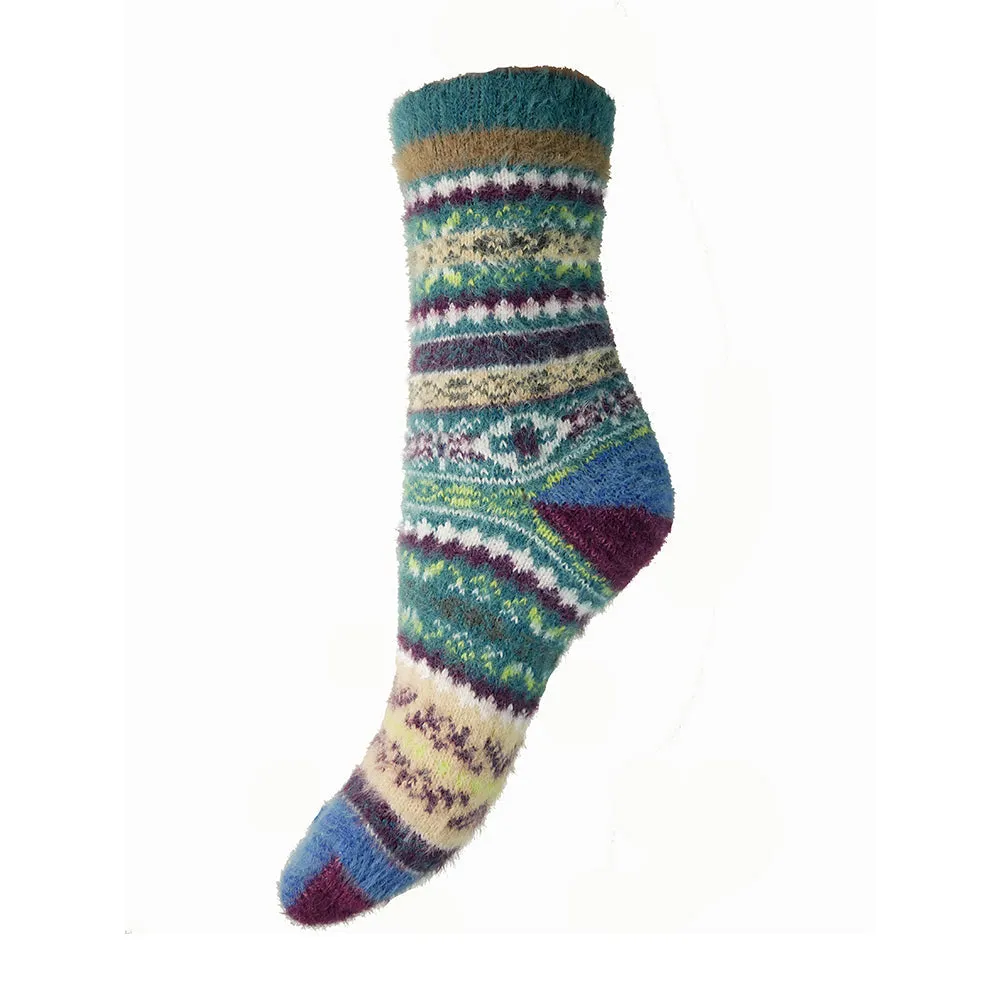 Joya Green & Blue Patterned Wool Blend Socks