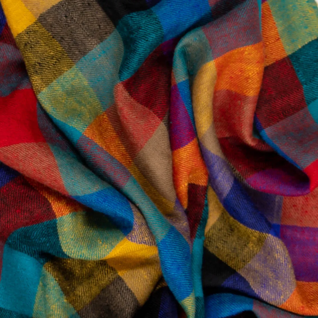 Kaleidoscope Check Cashmere Ring Shawl