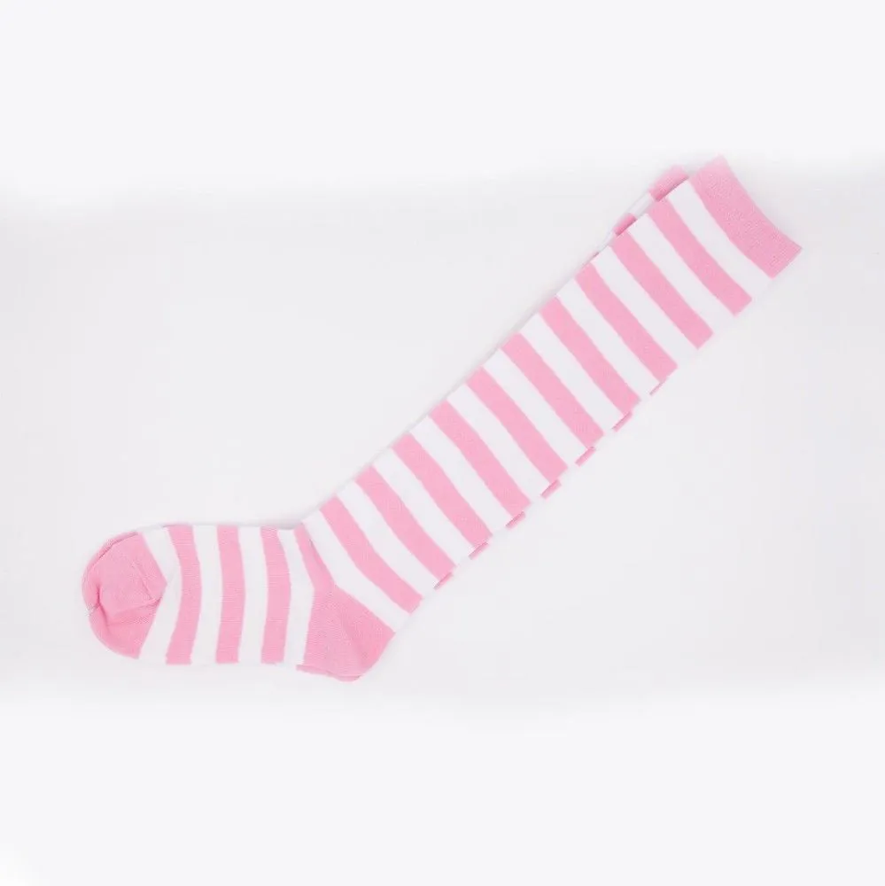 Knee High Socks Striped Ladies Long Womens Pink White Stripe AU Stock