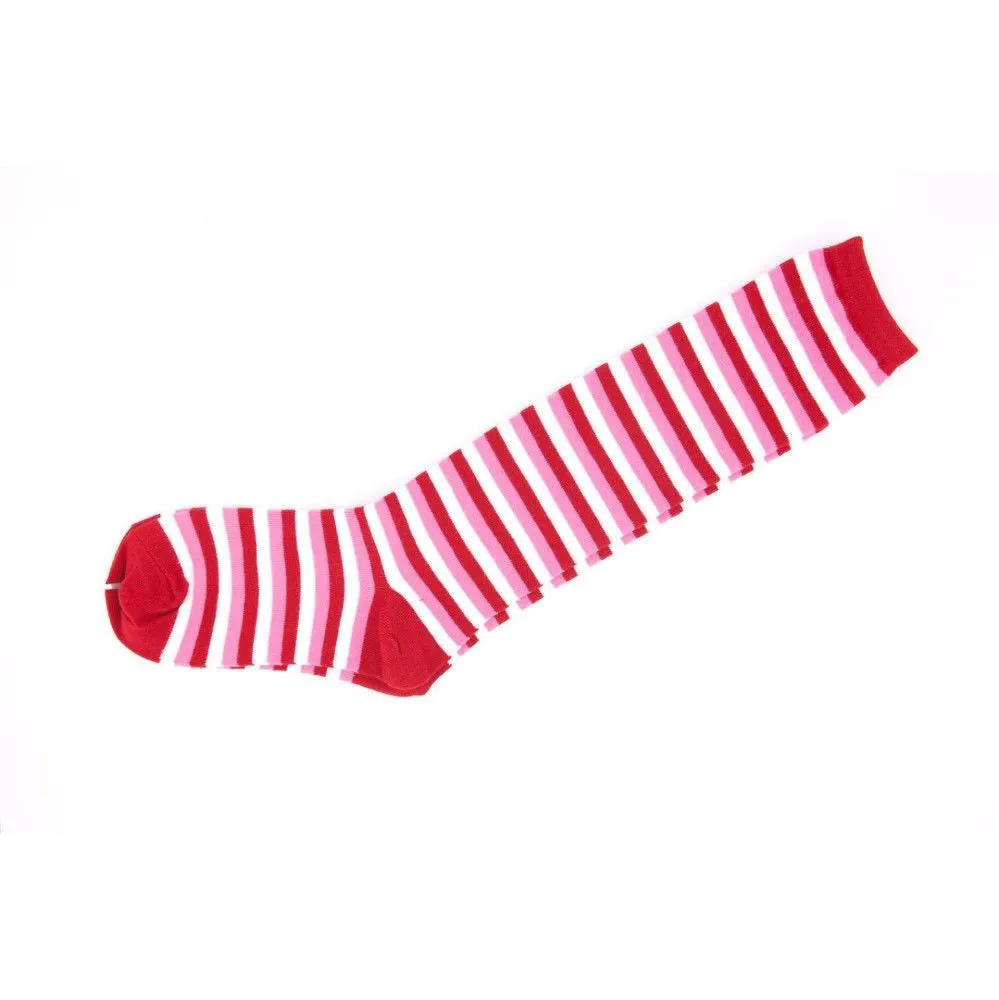 Knee High Socks Striped Ladies Long Womens Red White Stripe AU Stock