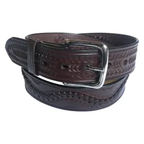 Laced & Tooled Brown Genuine Leather Western Belt