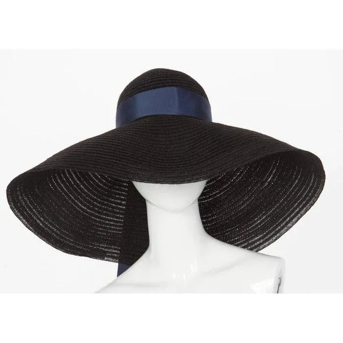 LANVIN ALBER ELBAZ Black Sun Hat Navy Ribbon Band, 2006